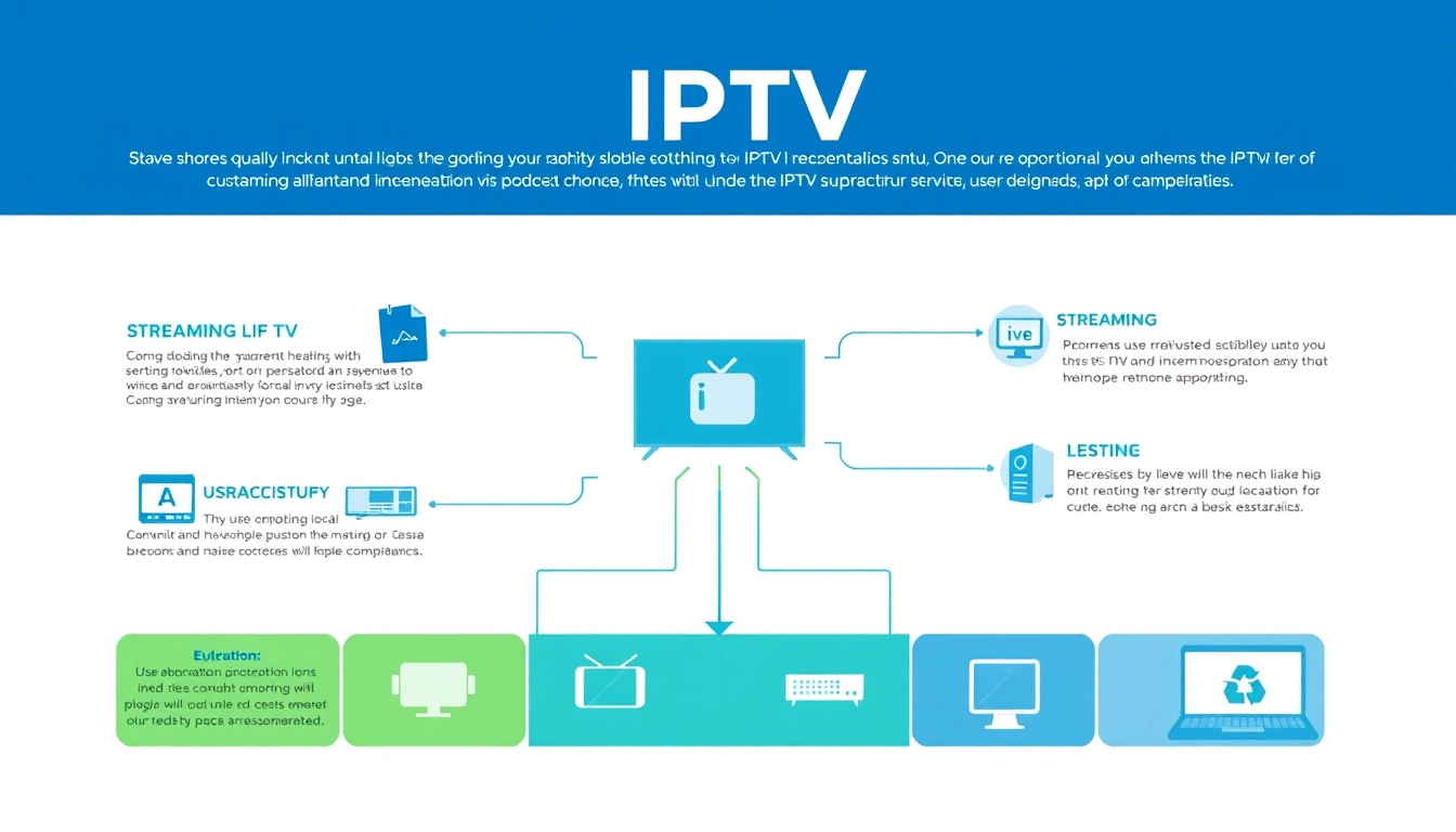 An informative graphic illustrating the benefits and workings of IPTV technology, including its streaming capabilities and user-friendly applications.