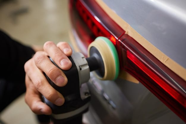A person polishing a car with a dual-action polisher, showing the movement and technique involved in achieving a glossy finish.