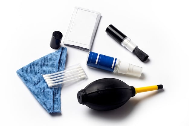 A well-organized car cleaning kit, including various brushes, microfiber cloths, and different types of cleaning sprays.