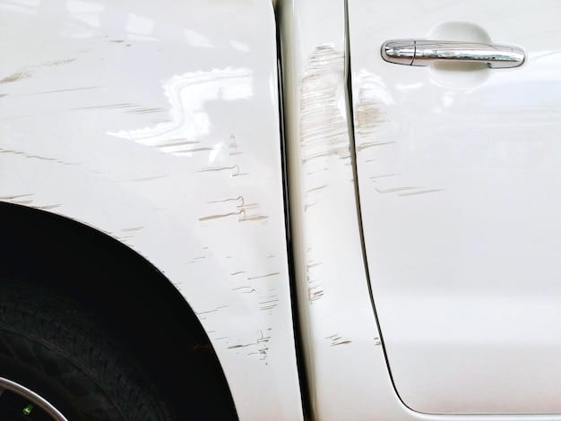 A side-by-side comparison showing a car door without paint protection film damaged by scratches and another car door with paint protection film undamaged after being scratched.