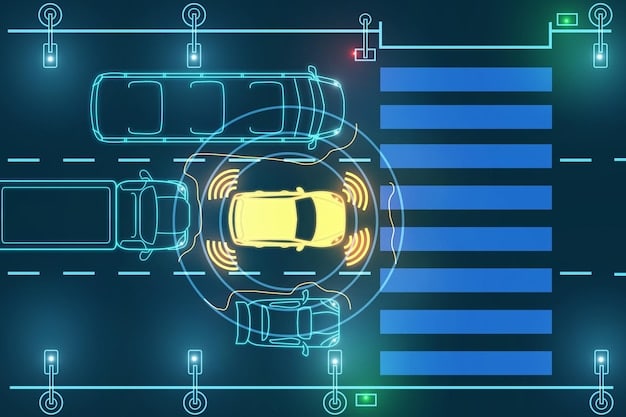 A detailed schematic diagram of a connected car system, highlighting various points of entry for cyber threats, such as the infotainment system, telematics unit, and engine control unit (ECU). Each entry point is marked with a red warning symbol.