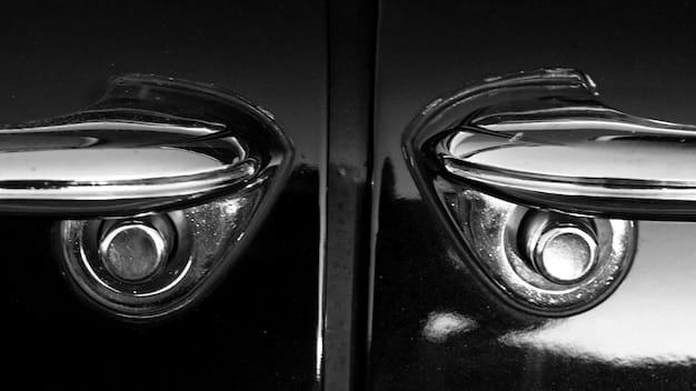 A close-up shot of a car door before and after paint correction. On one side, visible swirl marks and scratches mar the surface. On the other, the paint is smooth, reflective, and free of imperfections.