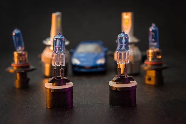 A detailed diagram illustrating the different types of car bulbs (halogen, LED, xenon, incandescent) with labels indicating their specific uses (headlights, taillights, turn signals). The diagram should be clear and easy to understand. This relates to DIY Car Bulb Replacement: A Step-by-Step Guide to Replacing Headlights and Taillights.