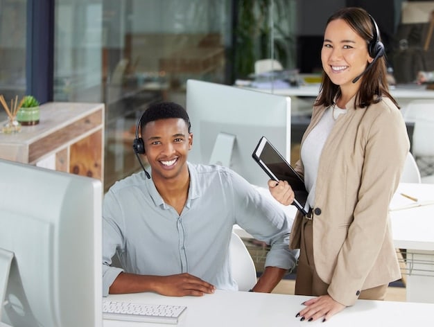 A friendly service advisor smiling and assisting a customer at the service center reception desk, with a computer screen displaying appointment scheduling software in the background. Include visual elements that suggest a professional and welcoming atmosphere, emphasizing Act Now: Get a Free Tire Rotation with Any Oil Change Service Booked Before March 15th.