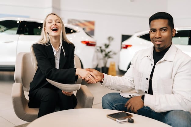 A smiling service advisor handing a customer their car keys in front of a dealership. The background features various cars being serviced in an organized and clean environment. The overall tone is friendly, helpful, and professional, emphasizing the benefits of 'Is Your Car Ready for Summer? Get a Pre-Summer Inspection and Receive a $25 Service Credit'.