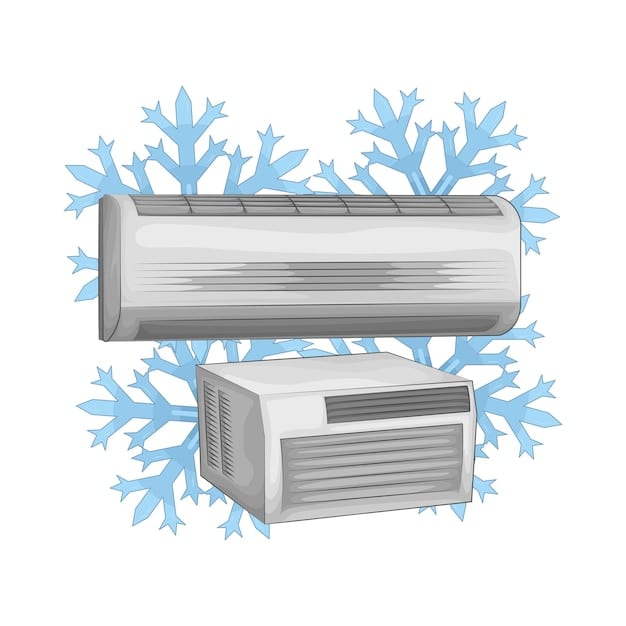 An air conditioning unit with ice buildup on the refrigerant lines, indicating a potential issue with refrigerant levels. The image highlights the importance of regular AC maintenance and timely recharge to prevent such problems. A sticker on the unit says, 