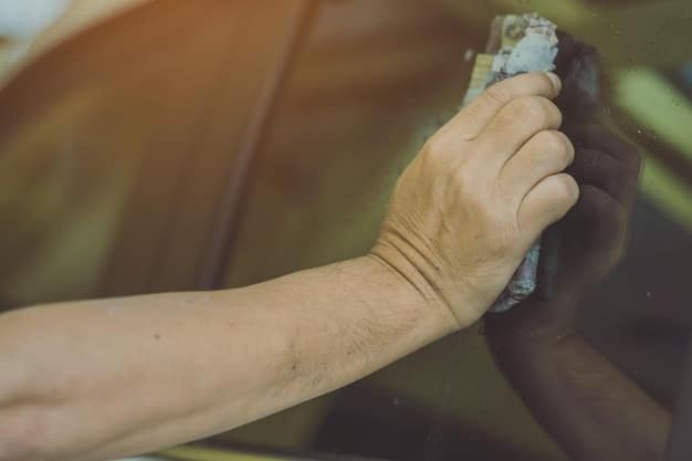 A person carefully using a clay bar on a car's surface to remove contaminants, clearly showing the lifted dirt and impurities. The background is a well-lit garage with various detailing products visible, emphasizing The Truth About Car Detailing Myths: Separating Fact from Fiction in 2025.