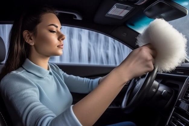 A person using a specialized brush to clean the interior of a car, focusing on the air vents and crevices. The scene shows attention to detail with a clean and organized interior in the background, symbolizing The Truth About Car Detailing Myths: Separating Fact from Fiction in 2025.
