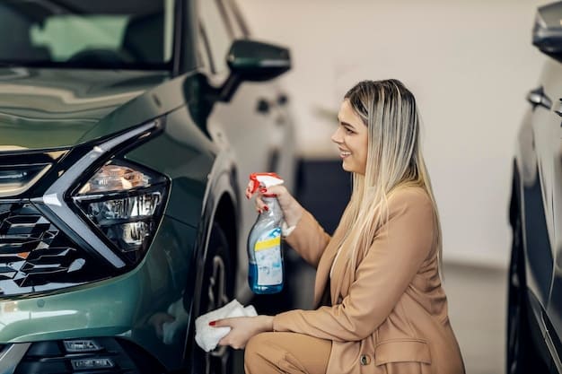 A person holding a bottle of nanotechnology car wax, with a car in the background. The focus is on the advanced technology of the wax and its potential to provide superior protection and shine. The Latest Car Detailing Trends: What's New and What's Worth Trying in 2025 are highlighted by the use of nanotechnology in car care products.
