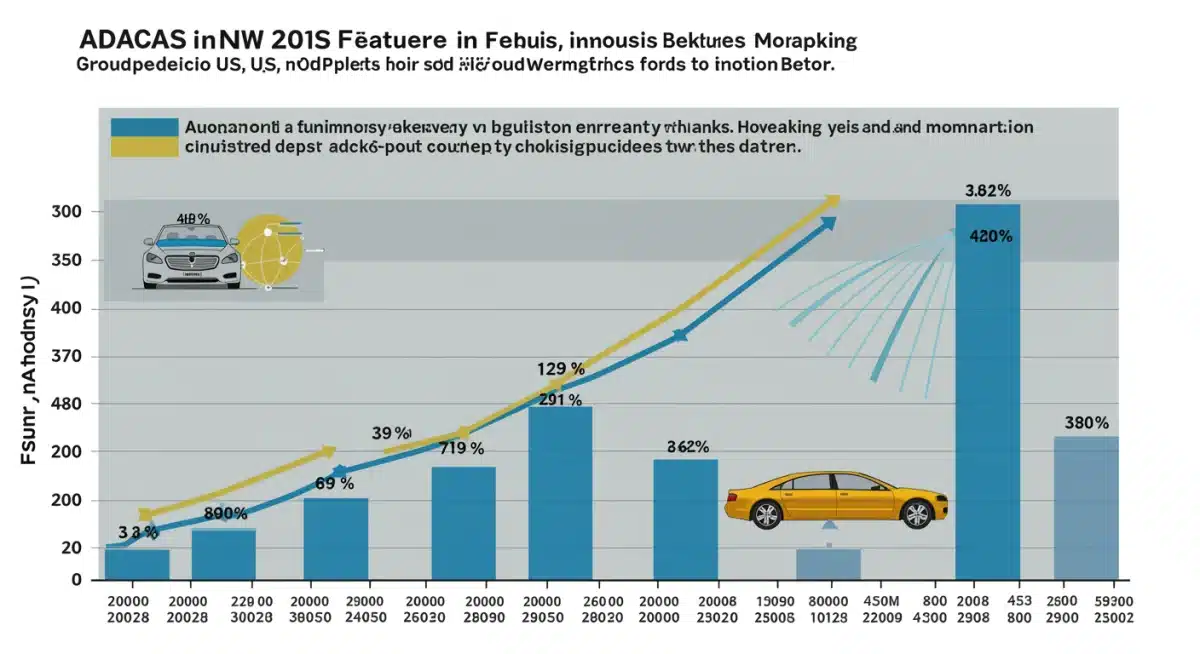 Infographic illustrating the increasing adoption rates of ADAS features in US vehicles over time