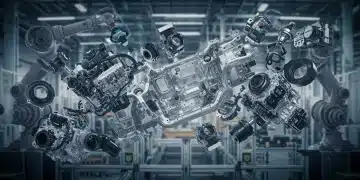 Advanced robotic arms assembling automotive components in a high-tech US manufacturing plant, symbolizing projected industry growth.