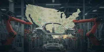 Modern automotive factory with robots and efficient US-Mexico supply chain