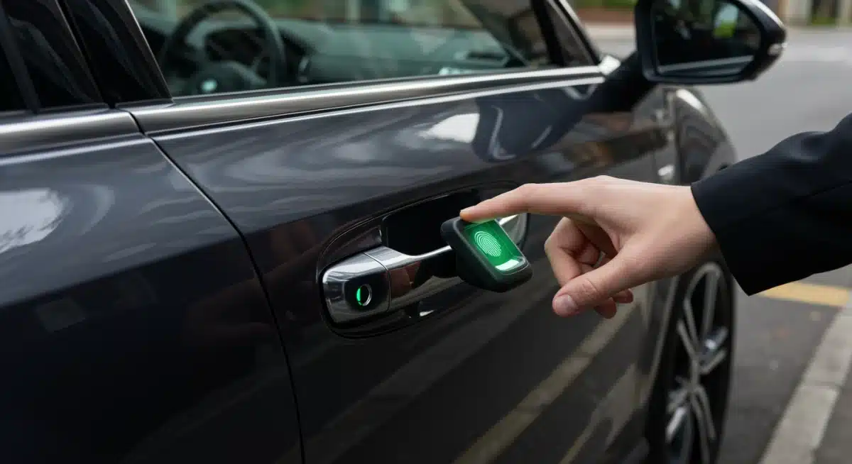 Fingerprint scanner integrated into car door handle for keyless entry