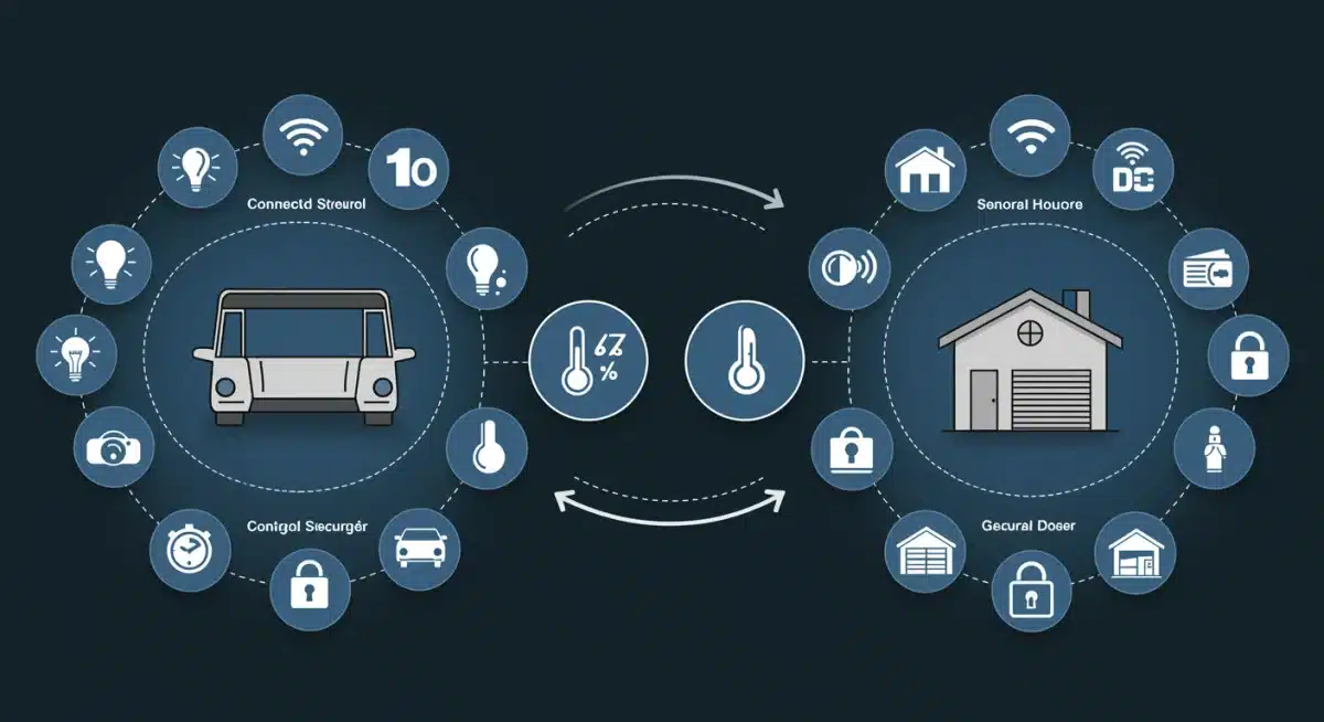 Infographic showing data flow between connected car and smart home devices