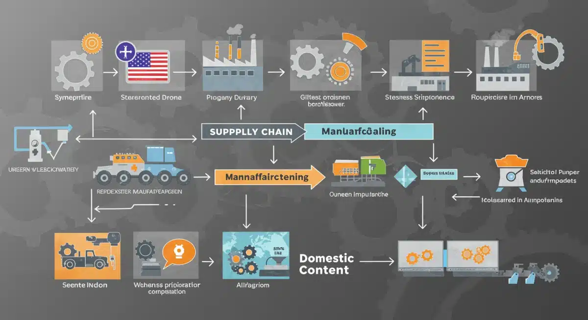 Automotive supply chain flowchart illustrating domestic content requirements for government vehicles