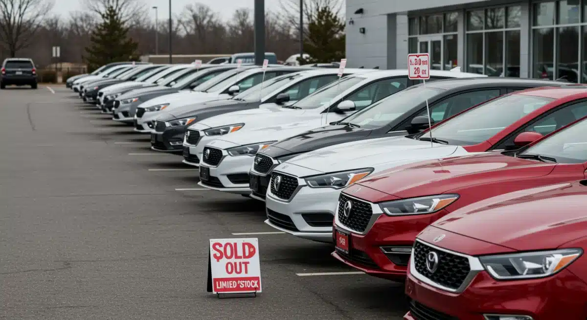 Empty dealership lot reflecting limited new car deliveries due to semiconductor shortage.