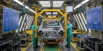 Modern EV assembly line in a US factory under new EPA regulations