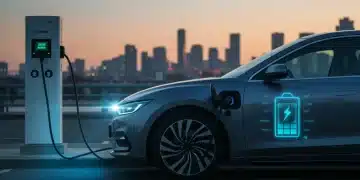 Electric vehicle charging with increased range display, symbolizing 2025 EV battery breakthroughs.
