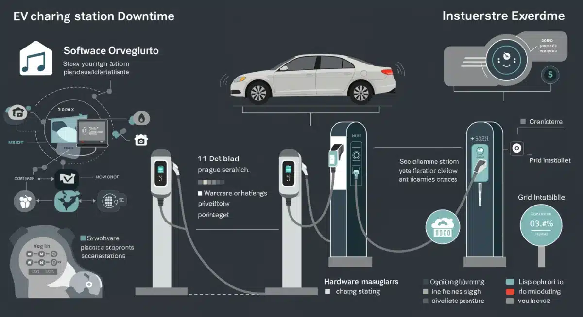 Infographic detailing common causes of EV charging station downtime and their impact.