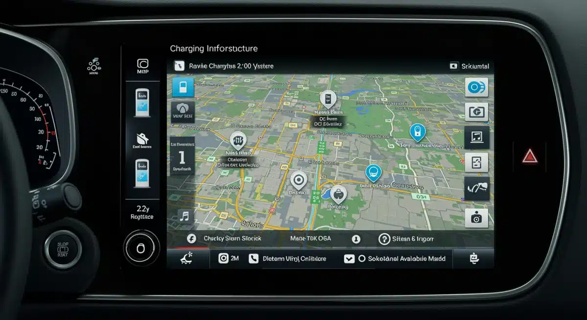 EV infotainment screen showing charging map