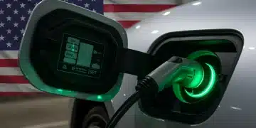 Electric vehicle charging with US flag in background, symbolizing 2025 federal tax credits