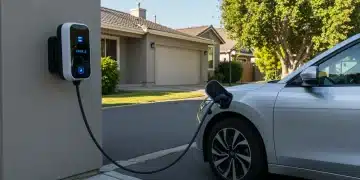 Electric vehicle charging at home with a wall-mounted Level 2 EV charger.