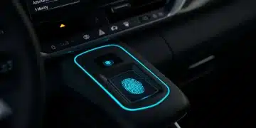 Futuristic car dashboard with integrated biometric scanner for enhanced security