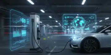 Futuristic EV charging station with smart grid integration for faster charging in 2025.