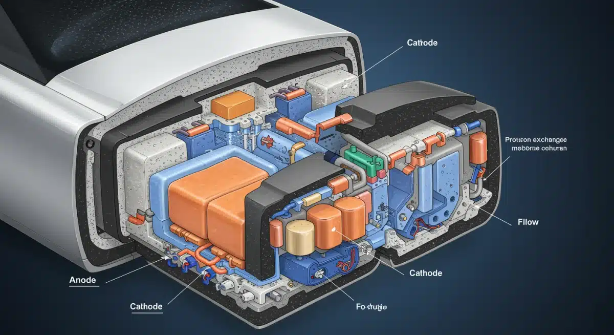 Detailed diagram of a hydrogen fuel cell stack components