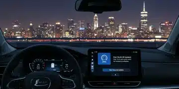 Modern vehicle dashboard showing an OTA update notification