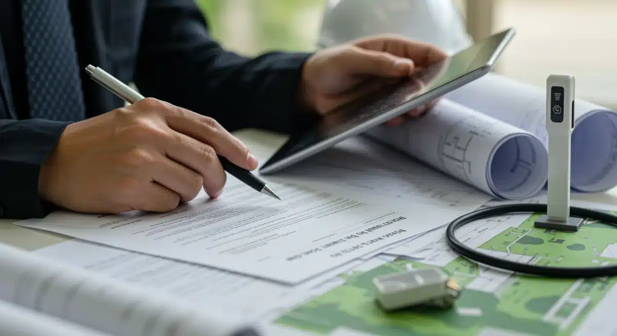 Municipal official reviewing federal grant application for EV charging