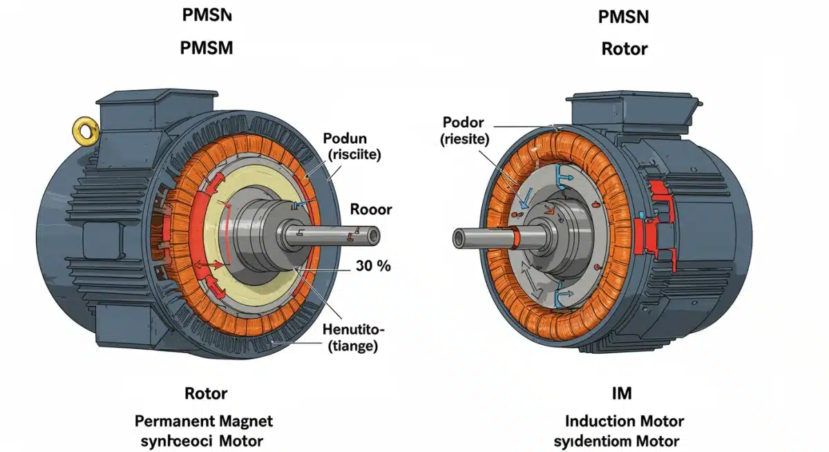 Internal components comparison of PMSM and induction motor