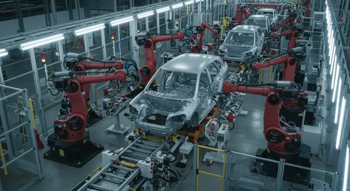 Robotic assembly line in a modern car factory