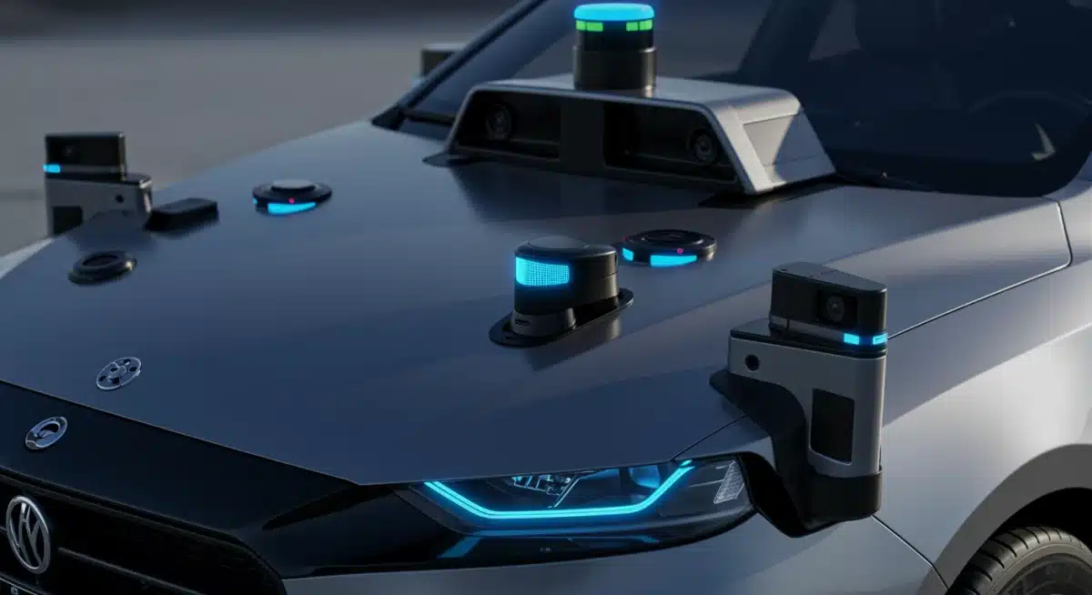 Advanced sensor technology on a self-driving car, showcasing system complexity.