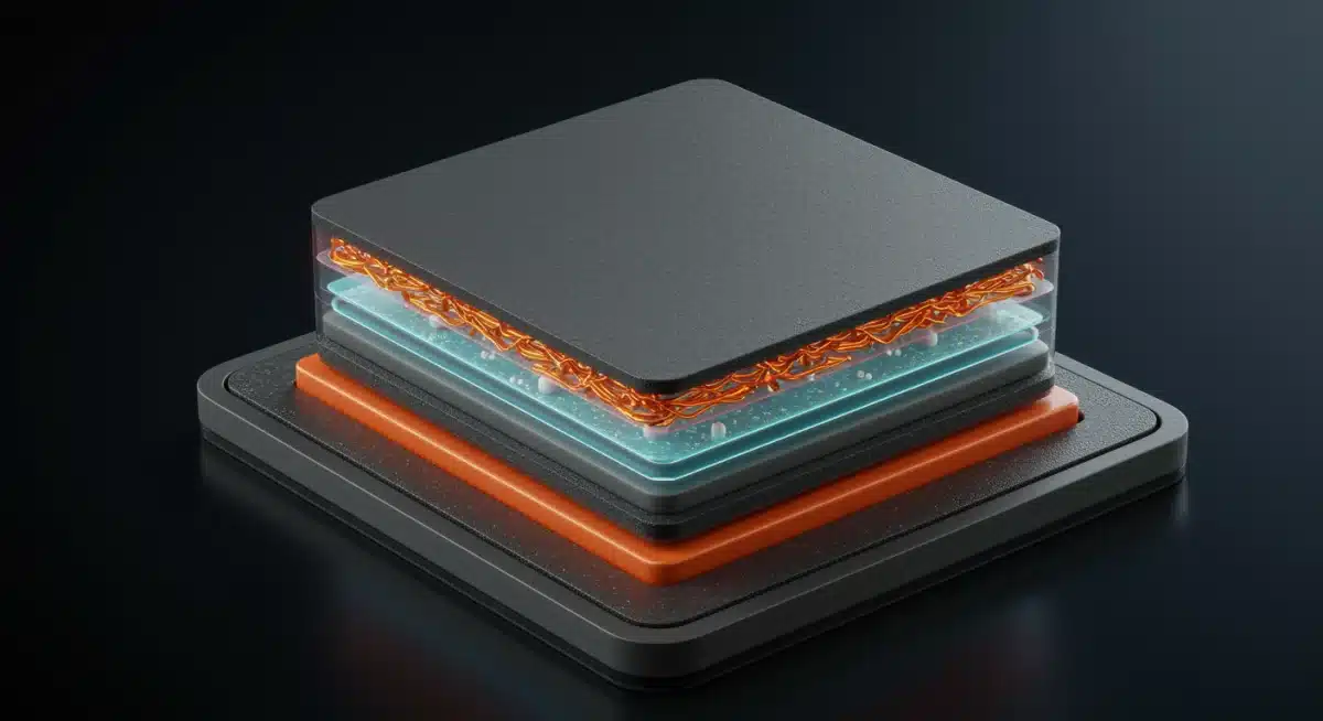Close-up of a solid-state battery cell, highlighting its advanced design.