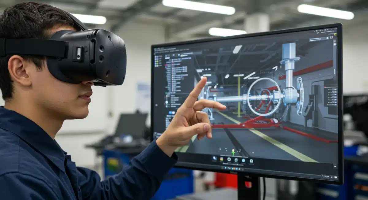 Student using VR for automotive repair training